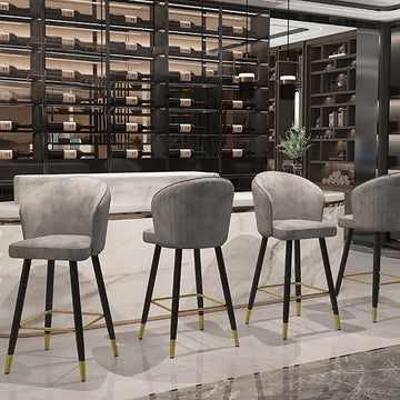 Gray Counter Height Bar Stool Tufted Upholstered Velvet Counter Stool Footrest